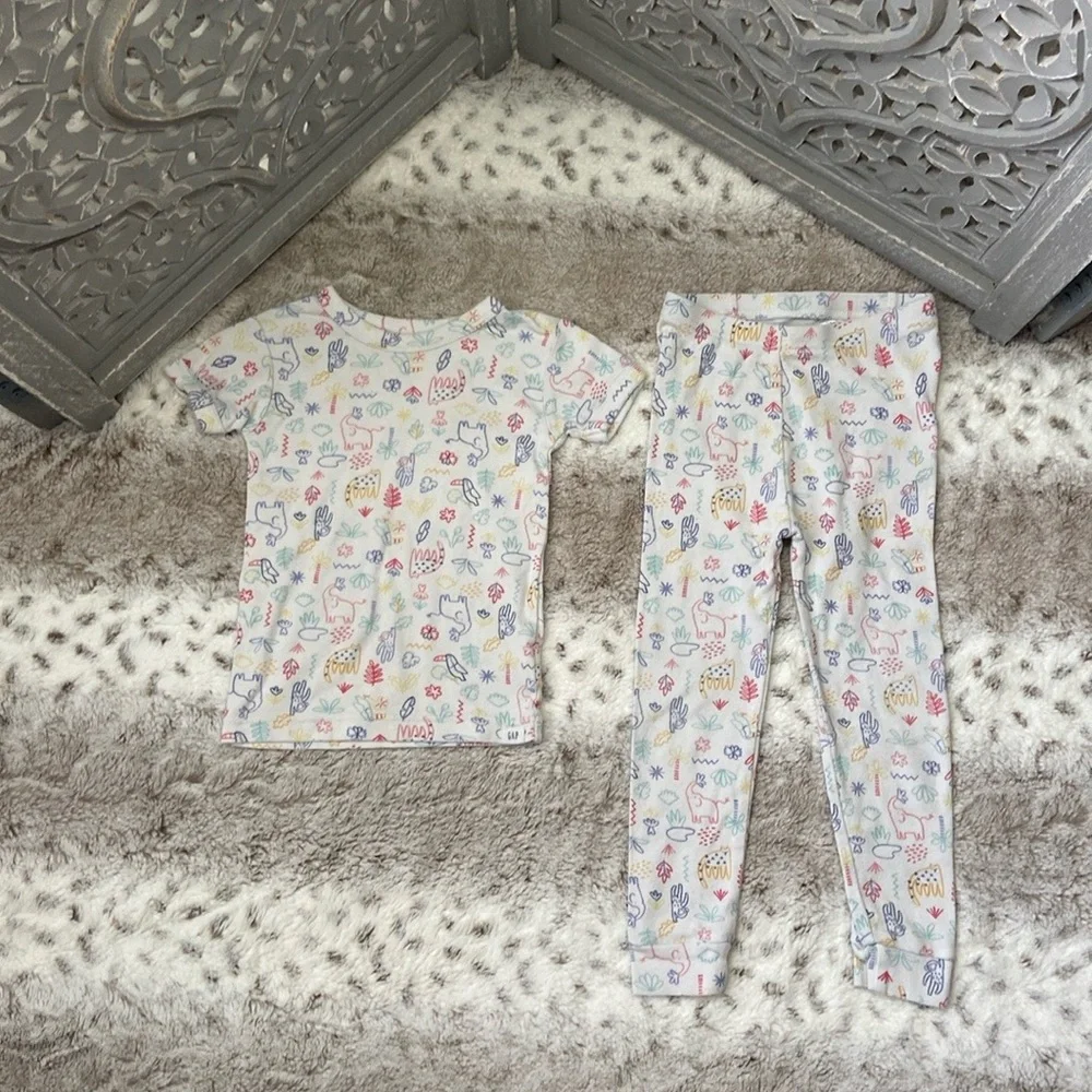 Baby GAP matching set girls boys size 3T rainbow zoo animals pajamas loungewear